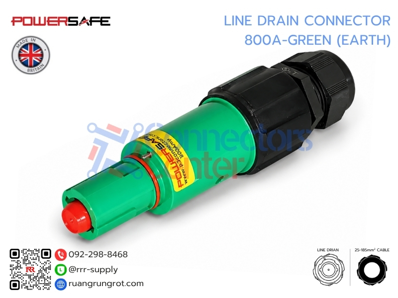 Line Drain Connector 800A-GREEN (Earth)
